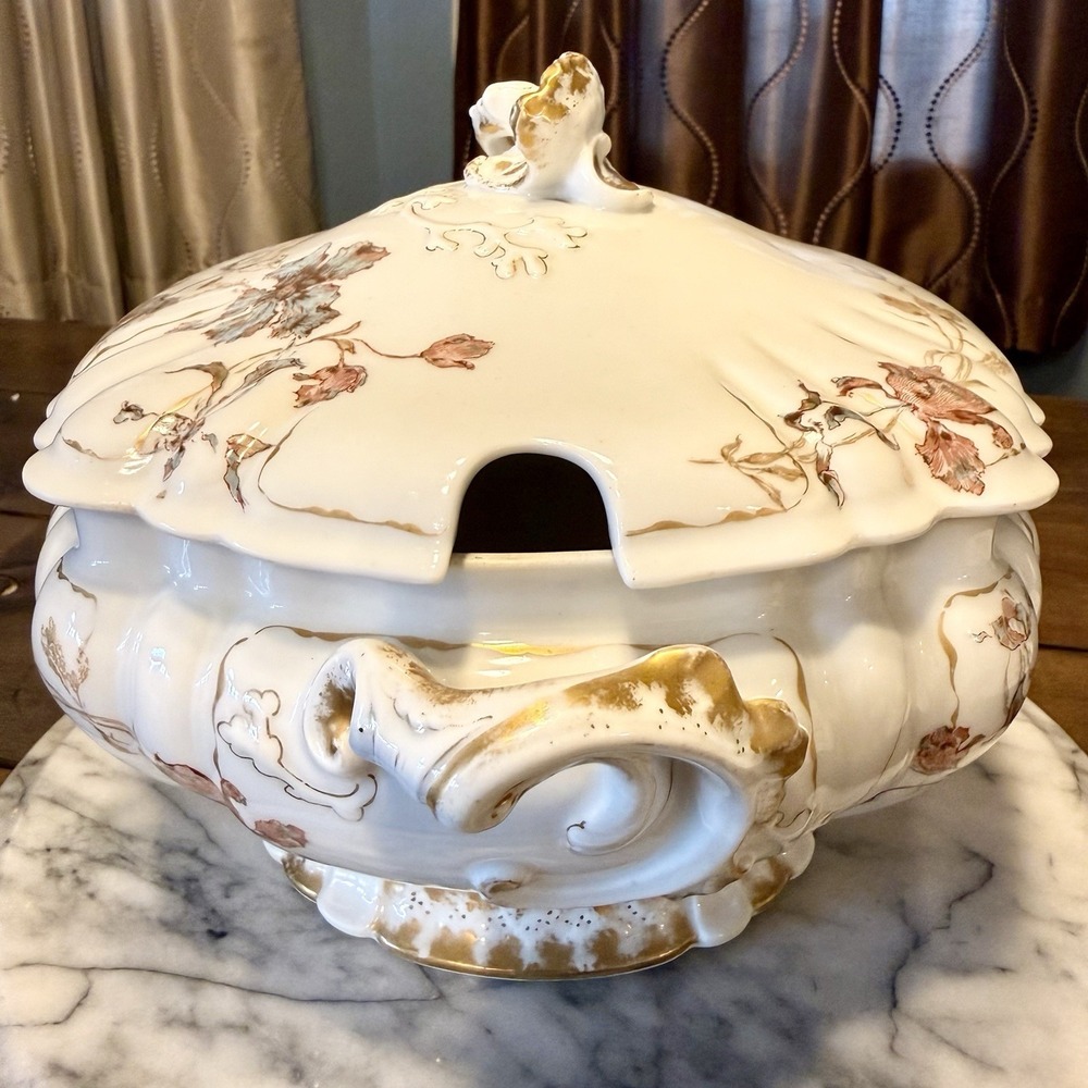 VTG Antique 1880s Haviland LIMOGES Oyster Shell Lid Soup Tureen Hand Painted